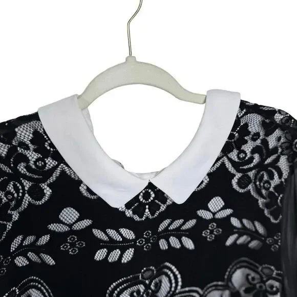 CeCe Velvet Floral Collared Dress Long Sheer Sleeves Women’s Size 14 - Picture 7 of 9